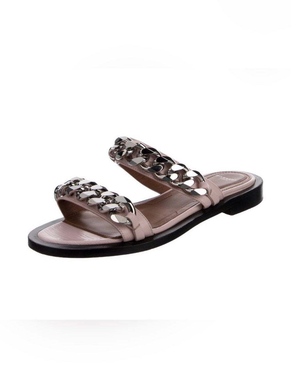 GIVENCHY Women’s Slide Sandals with Silver Chain Trim Size 39